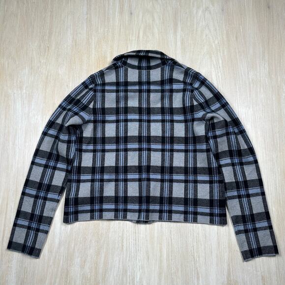 Tahari Black Gray Blue Plaid Cropped One Button Blazer Jacket Long Sleeve Large - Picture 9 of 12